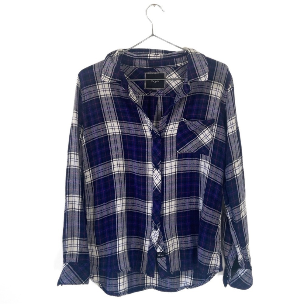 Rails Purple/White Soft Plaid Button-Down Flannel Blouse Top Size Medium